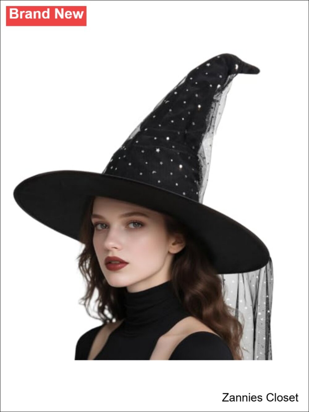 👻 Sparkly Mesh Witch Hat Adult Halloween Costume Cosplay Masquerade Accessory